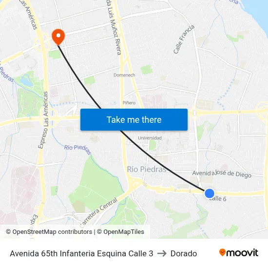 Avenida 65th Infanteria Esquina Calle 3 to Dorado map