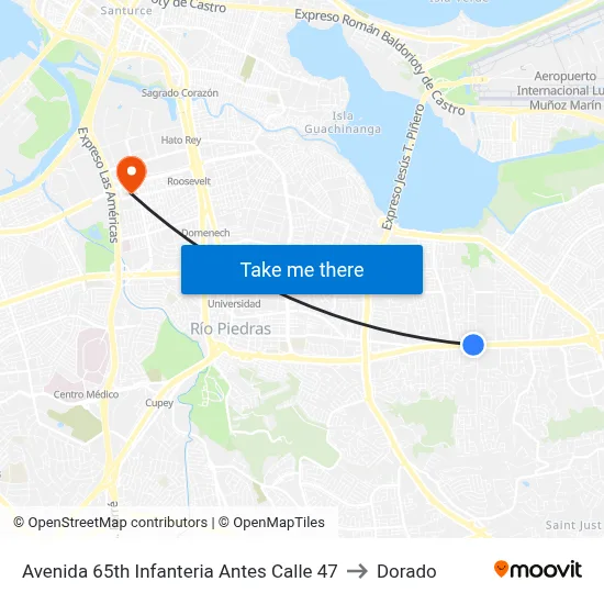 Avenida 65th Infanteria Antes Calle 47 to Dorado map