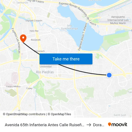 Avenida 65th Infanteria Antes Calle Ruiseñor to Dorado map