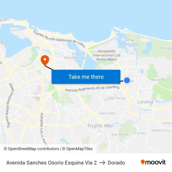 Avenida Sanches Osorio Esquina Via 2 to Dorado map