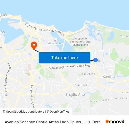 Avenida Sanchez Osorio Antes Lado Opuesto Via 2 to Dorado map