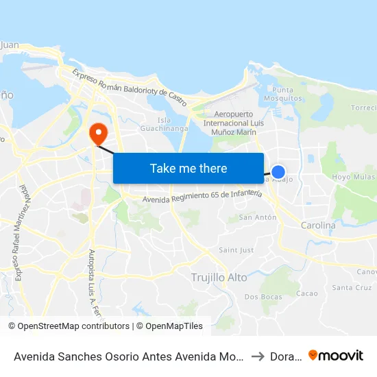 Avenida Sanches Osorio Antes Avenida Monserrate to Dorado map