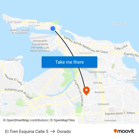 El Tren Esquina Calle 5 to Dorado map