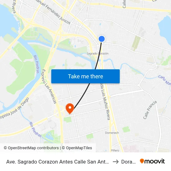 Ave. Sagrado Corazon Antes Calle San Antonio to Dorado map