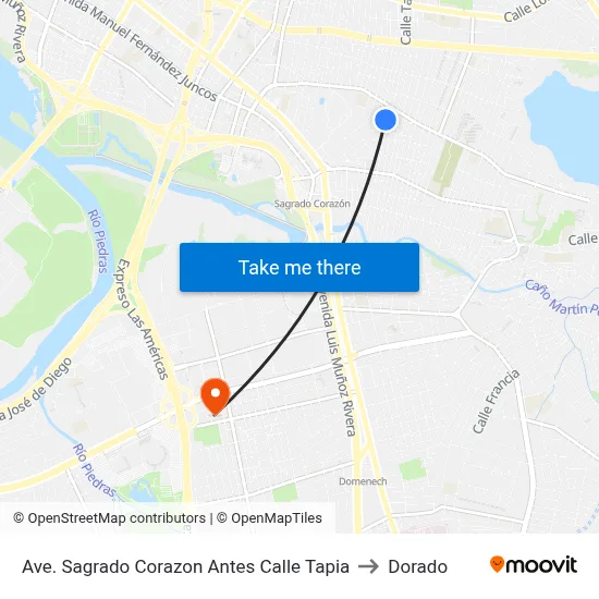 Ave. Sagrado Corazon Antes Calle Tapia to Dorado map