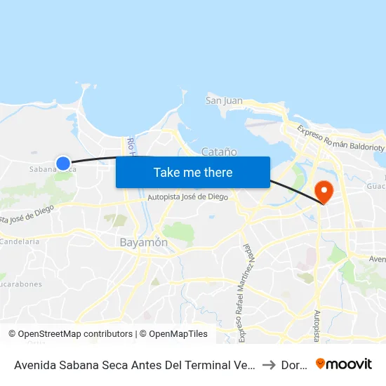 Avenida Sabana Seca Antes Del Terminal Vehiculos Publicos to Dorado map