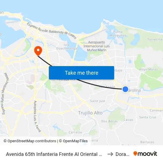 Avenida 65th Infanteria Frente Al Oriental Bank to Dorado map