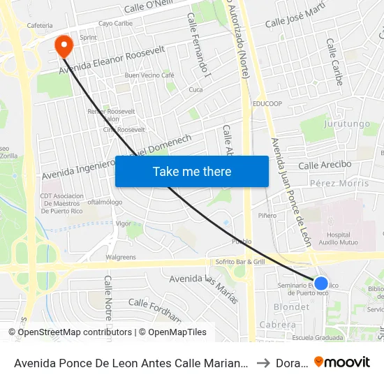 Avenida Ponce De Leon Antes Calle Mariana Bracetti to Dorado map
