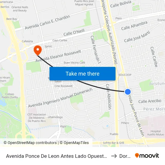 Avenida Ponce De Leon Antes Lado Opuesto Calle Lares to Dorado map