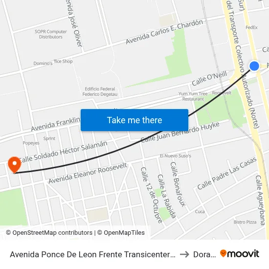 Avenida Ponce De Leon Frente Transicenter Roosvelt to Dorado map