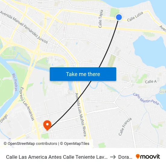 Calle Las America Antes Calle Teniente Lavergne to Dorado map