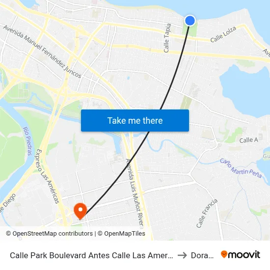 Calle Park Boulevard Antes Calle Las America to Dorado map