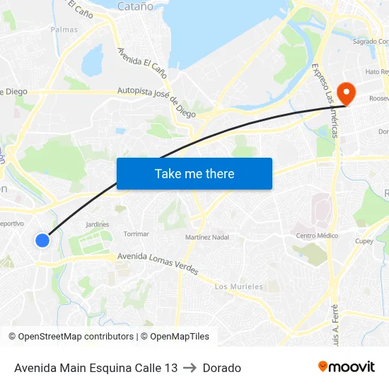 Avenida Main Esquina Calle 13 to Dorado map