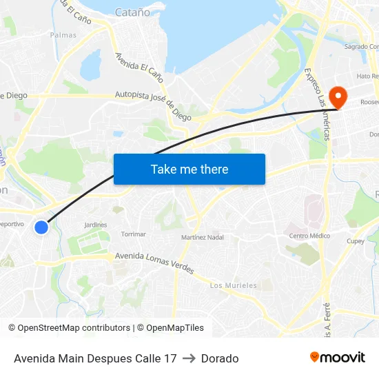 Avenida Main Despues Calle 17 to Dorado map