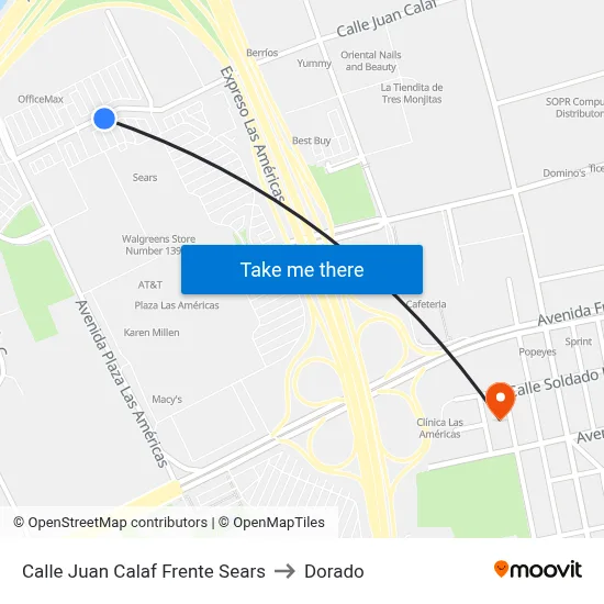 Calle Juan Calaf Frente Sears to Dorado map