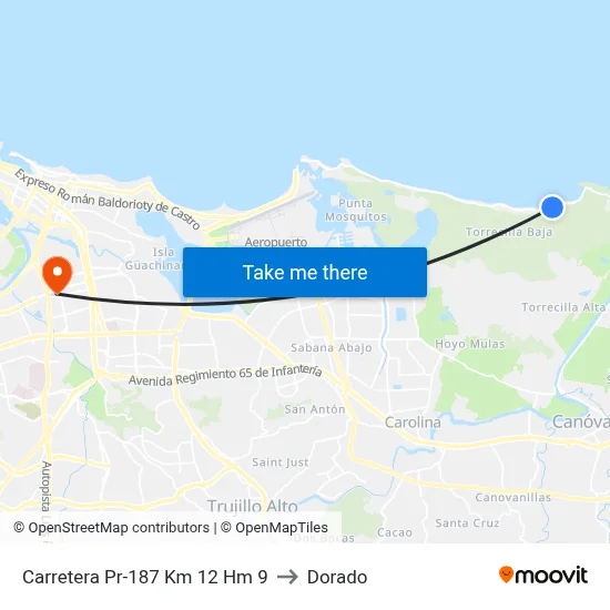 Carretera Pr-187 Km 12 Hm 9 to Dorado map