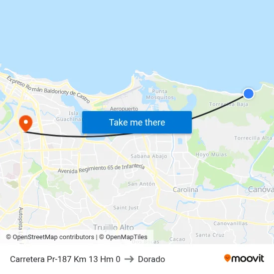 Carretera Pr-187 Km 13 Hm 0 to Dorado map