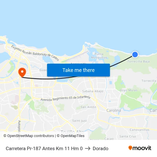 Carretera Pr-187 Antes Km 11 Hm 0 to Dorado map