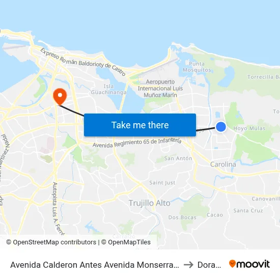 Avenida Calderon Antes Avenida Monserrate to Dorado map