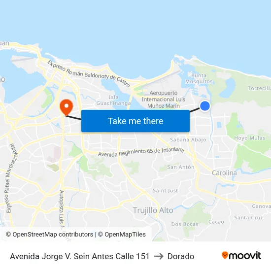 Avenida Jorge V. Sein Antes Calle 151 to Dorado map