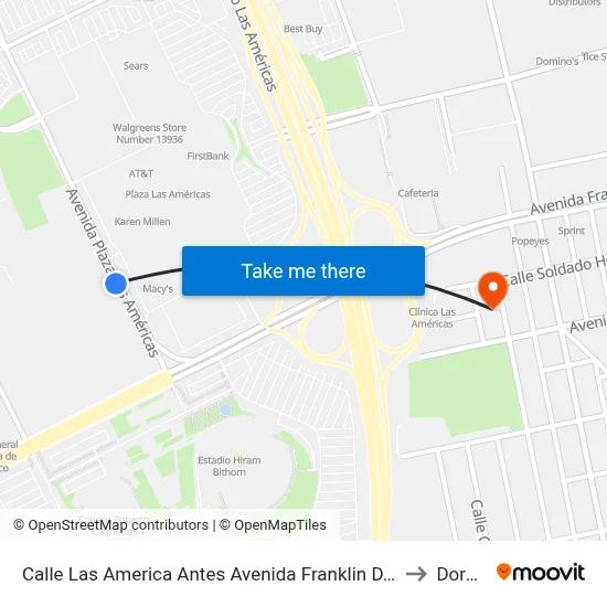 Calle Las America Antes Avenida Franklin D. Roosvelt to Dorado map