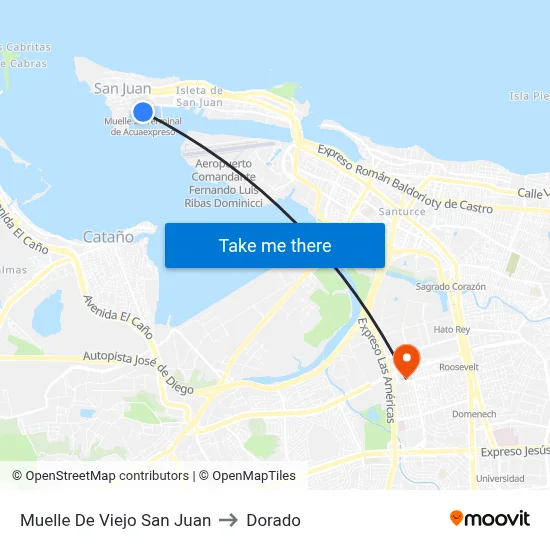 Muelle De Viejo San Juan to Dorado map