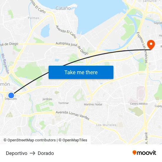 Deportivo to Dorado map