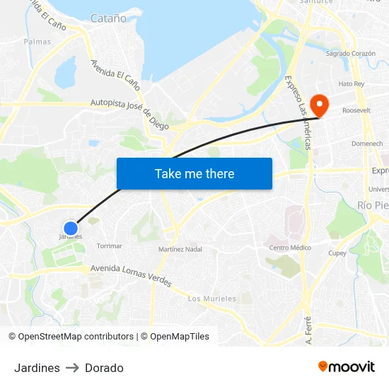 Jardines to Dorado map