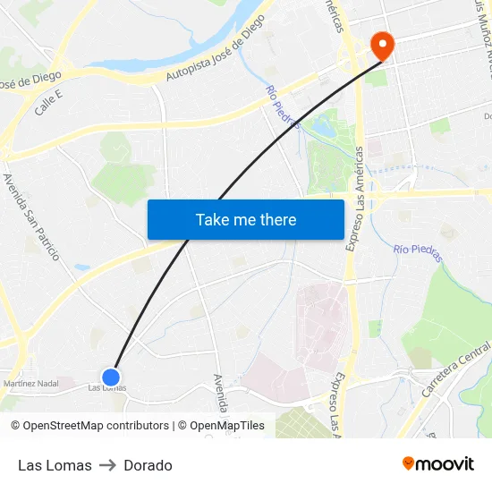 Las Lomas to Dorado map