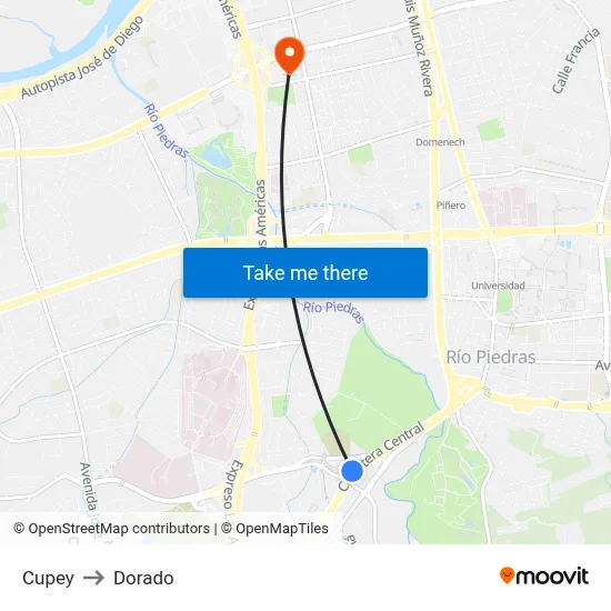Cupey to Dorado map