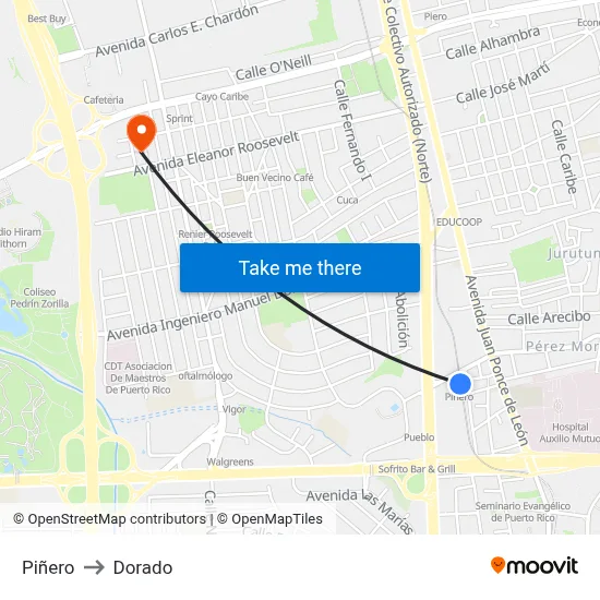 Piñero to Dorado map