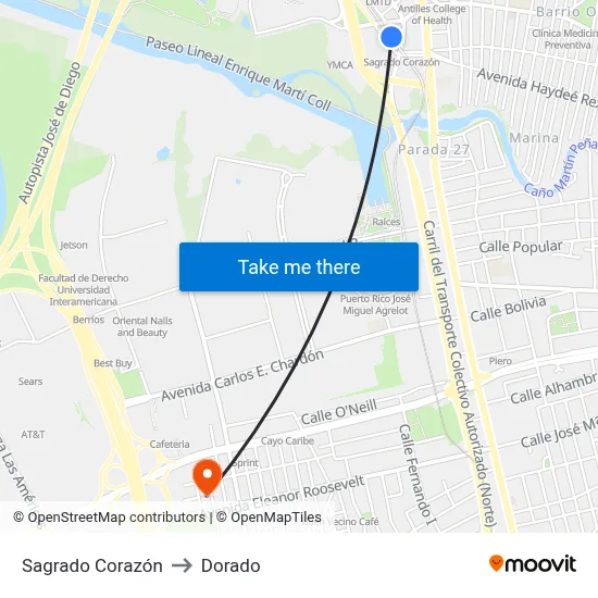 Sagrado Corazón to Dorado map