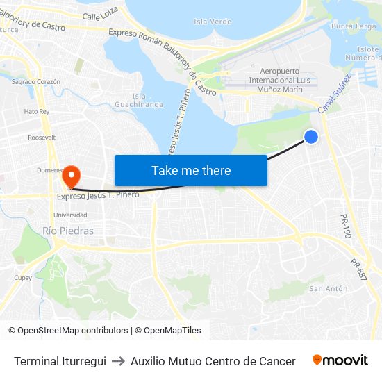 Terminal Iturregui to Auxilio Mutuo Centro de Cancer map