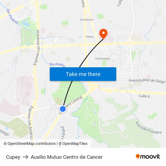 Cupey to Auxilio Mutuo Centro de Cancer map