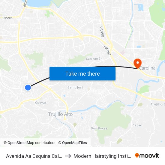 Avenida Aa Esquina Calle 5 to Modern Hairstyling Institute map