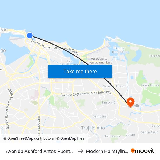 Avenida Ashford Antes Puente Los Hermanos to Modern Hairstyling Institute map