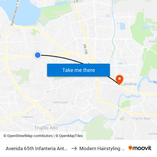 Avenida 65th Infanteria Antes Calle 49 to Modern Hairstyling Institute map