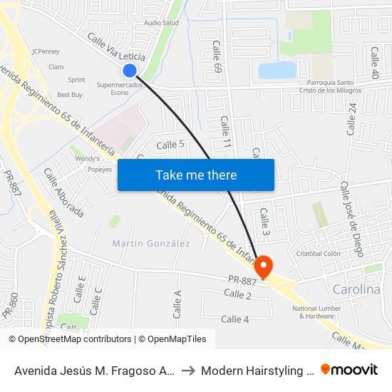 Avenida Jesús M. Fragoso Antes Vía 48 to Modern Hairstyling Institute map