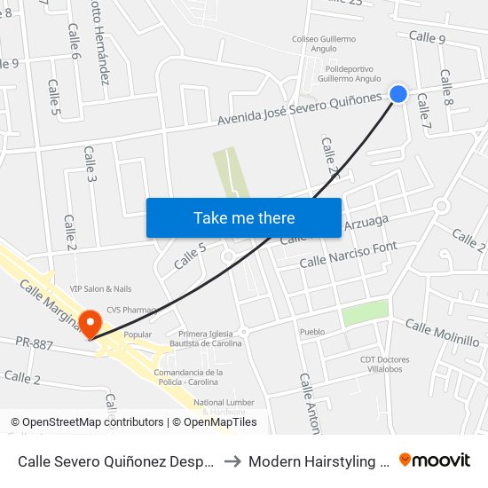 Calle Severo Quiñonez Despues Calle 7 to Modern Hairstyling Institute map