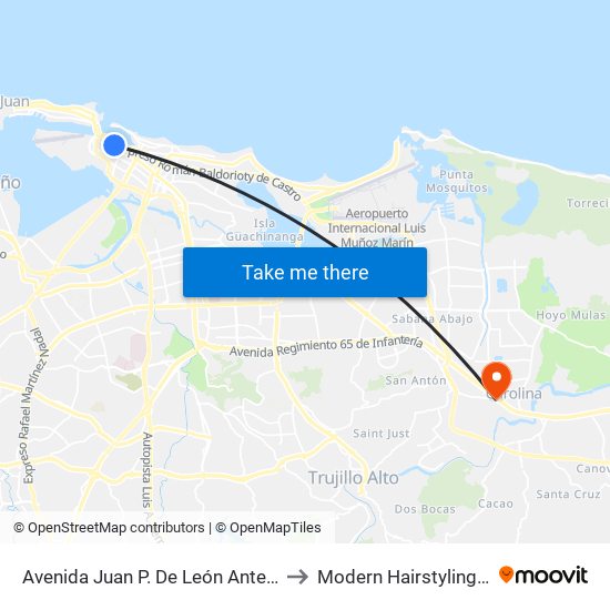 Avenida Juan P. De León Antes Calle Trigo to Modern Hairstyling Institute map
