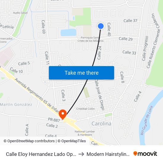 Calle Eloy Hernandez Lado Opuesto Calle 44 to Modern Hairstyling Institute map