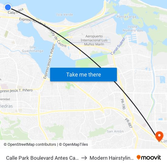 Calle Park Boulevard Antes Calle Las America to Modern Hairstyling Institute map