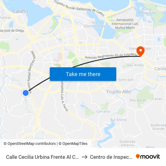 Calle Cecilia Urbina Frente Al Correo to Centro de Inspección map