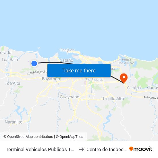 Terminal Vehiculos Publicos Toa Baja to Centro de Inspección map