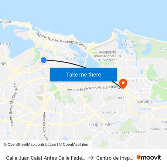 Calle Juan Calaf Antes Calle Federico Acosta to Centro de Inspección map