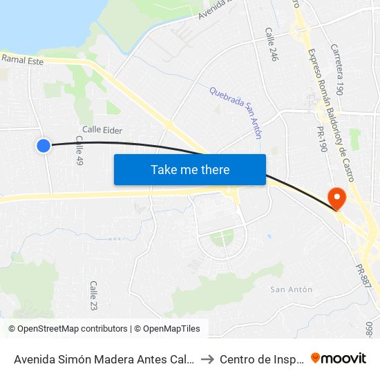 Avenida Simón Madera Antes Calle Granados to Centro de Inspección map