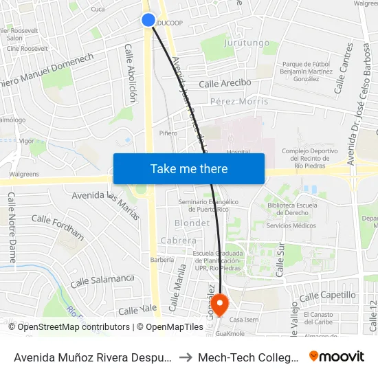 Avenida Muñoz Rivera Despues Calle Guayama to Mech-Tech College Rio Piedras map