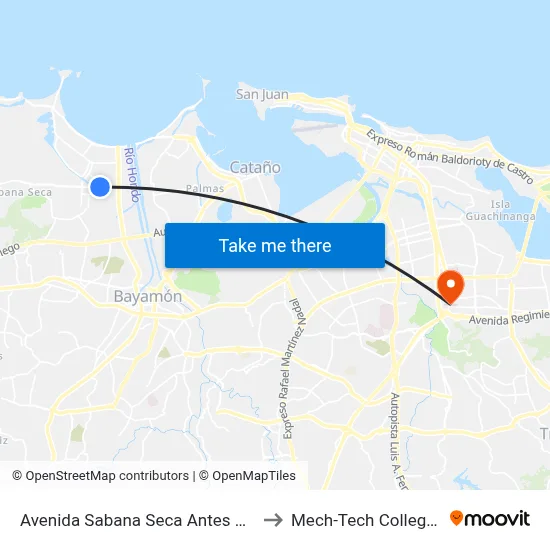 Avenida Sabana Seca Antes Calle José De Diego to Mech-Tech College Rio Piedras map