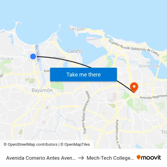 Avenida Comerio Antes Avenida Sabana Seca to Mech-Tech College Rio Piedras map