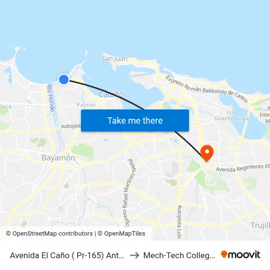 Avenida El Caño ( Pr-165) Antes Carretera Pr-870 to Mech-Tech College Rio Piedras map